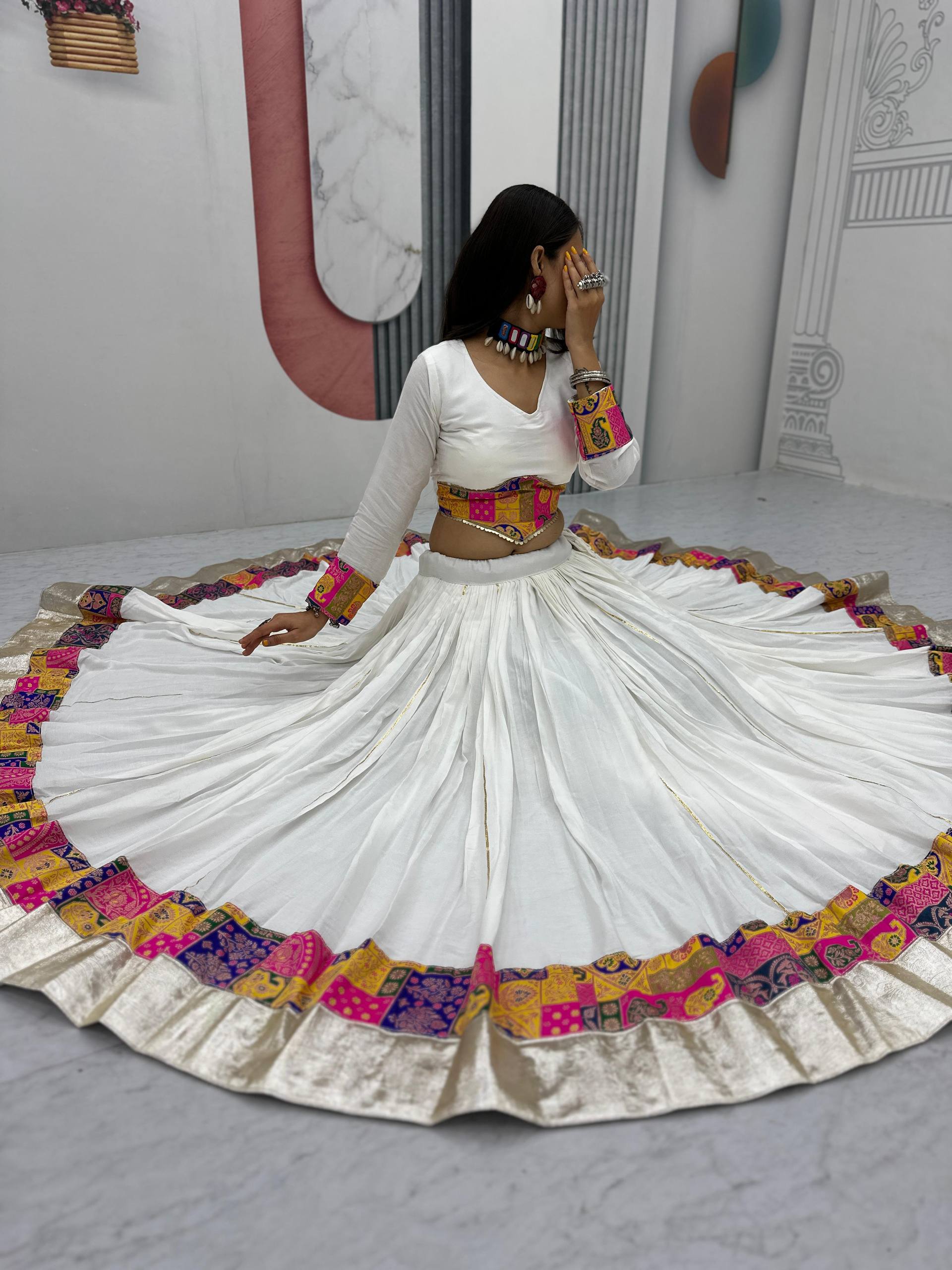 Traditional Celebrations Wear White Color Pure Cotton Lehenga Choli