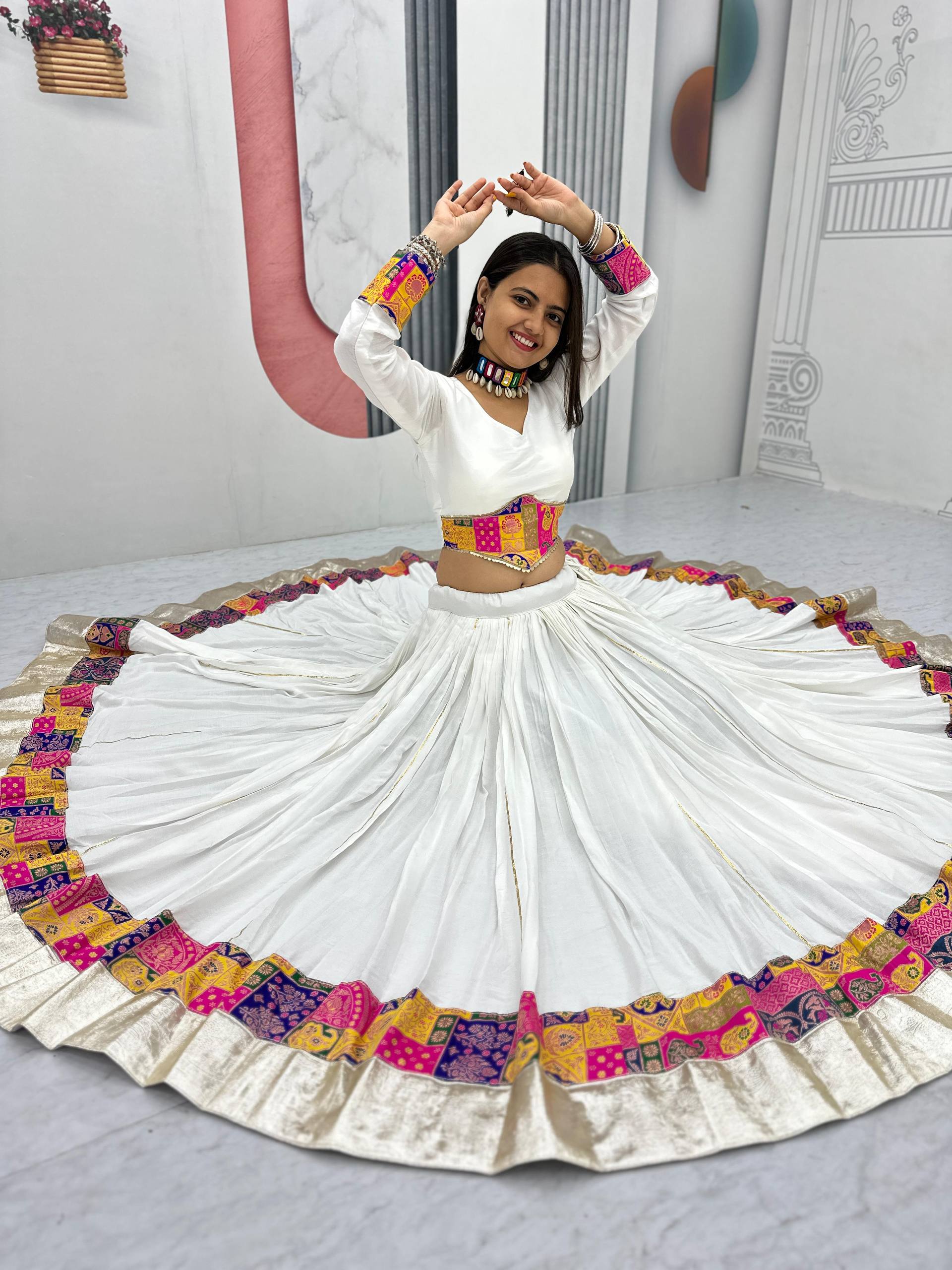 Traditional Celebrations Wear White Color Pure Cotton Lehenga Choli