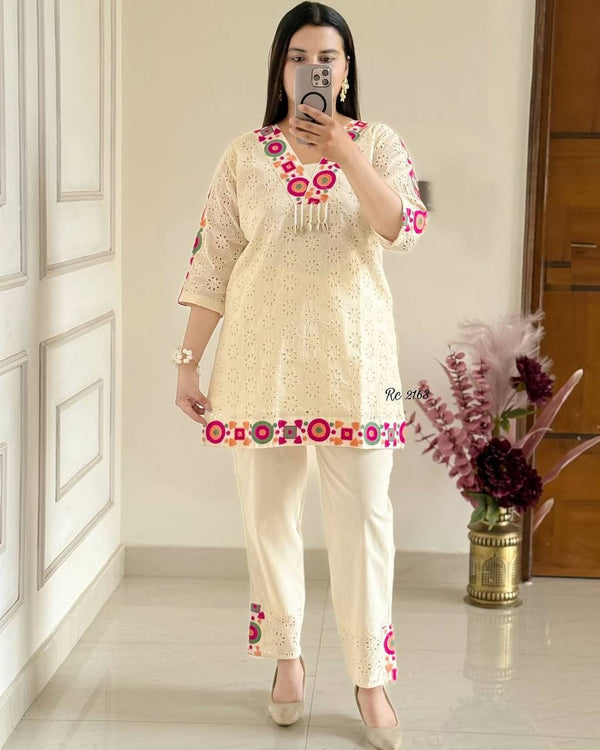 Elegant Off White Color Khadi Cotton Festive Wear Co-Ord Set