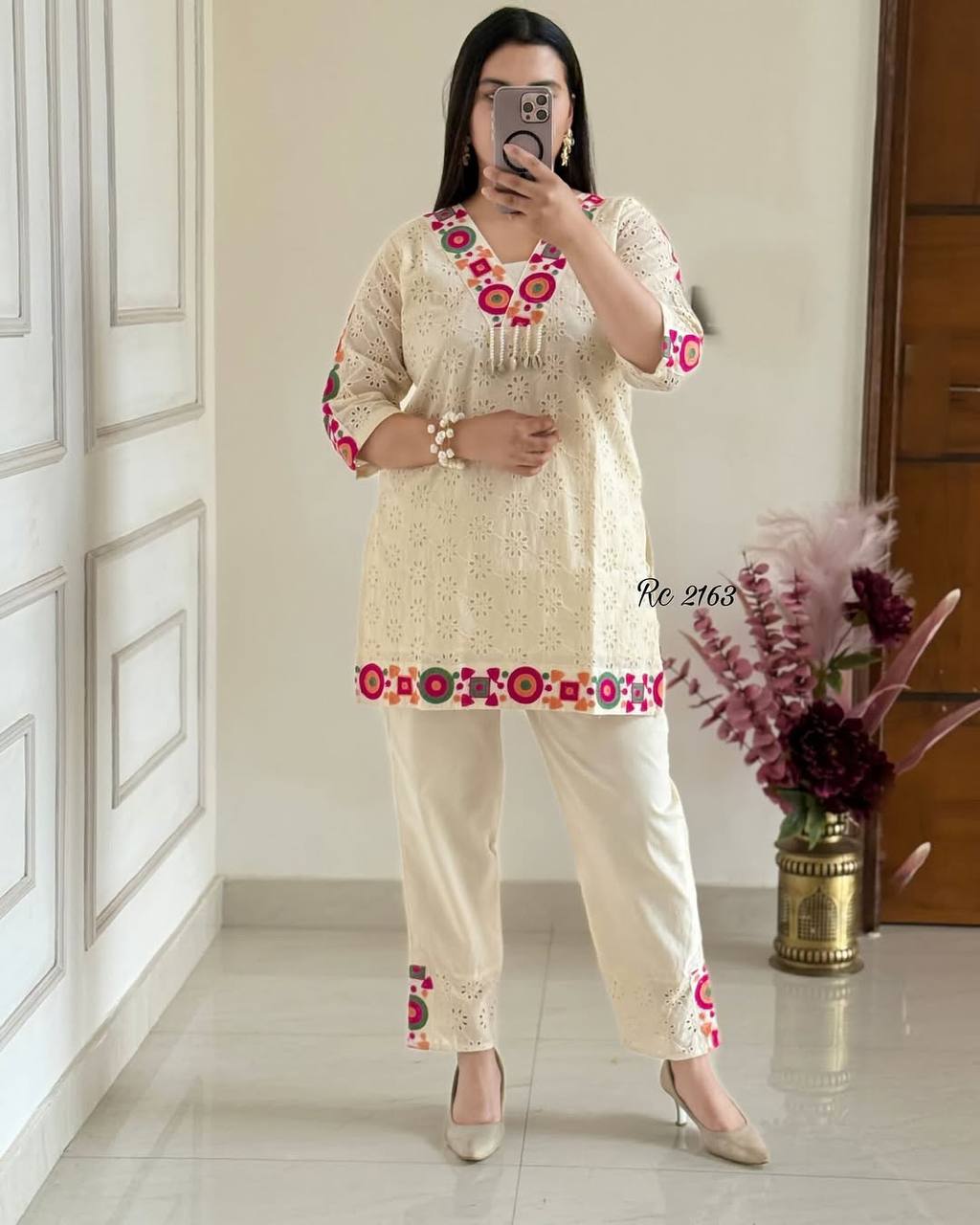 Elegant Off White Color Khadi Cotton Festive Wear Co-Ord Set