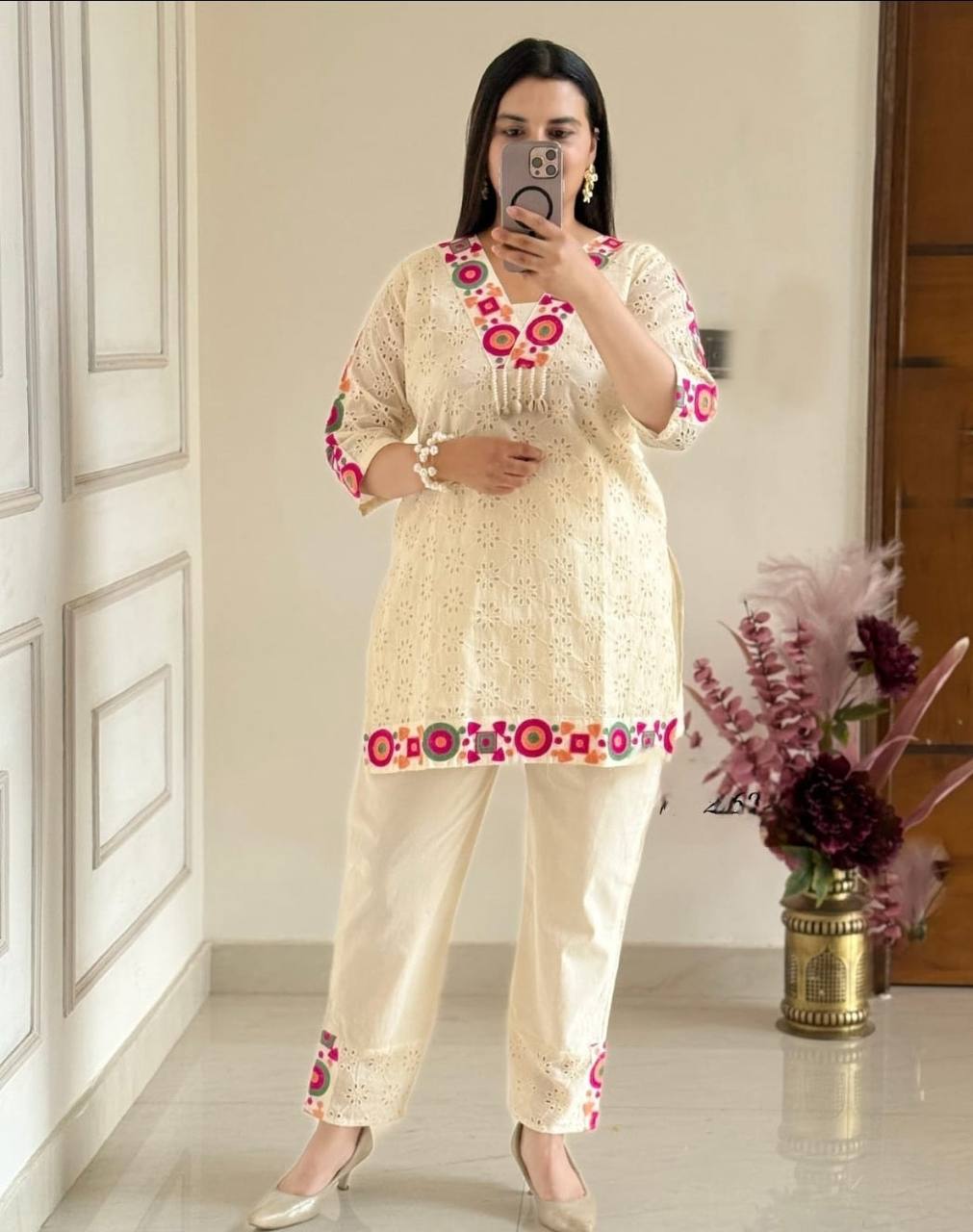 Elegant Off White Color Khadi Cotton Festive Wear Co-Ord Set
