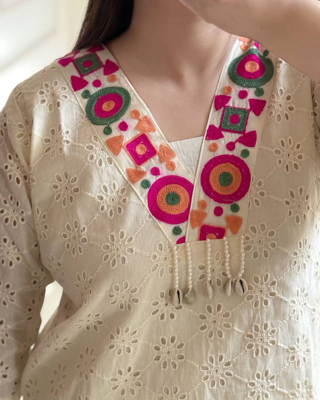 Elegant Off White Color Khadi Cotton Festive Wear Co-Ord Set