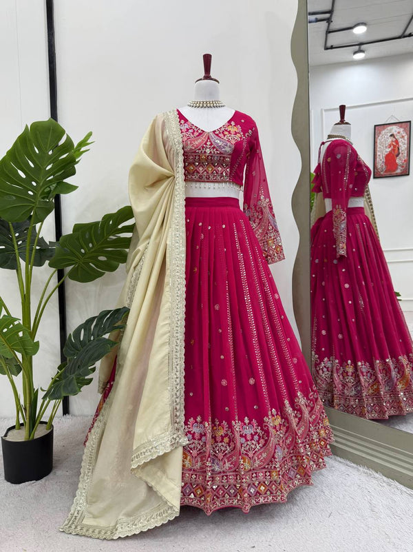 Party Wear Pink Color Faux Georgette Lehenga Choli Set
