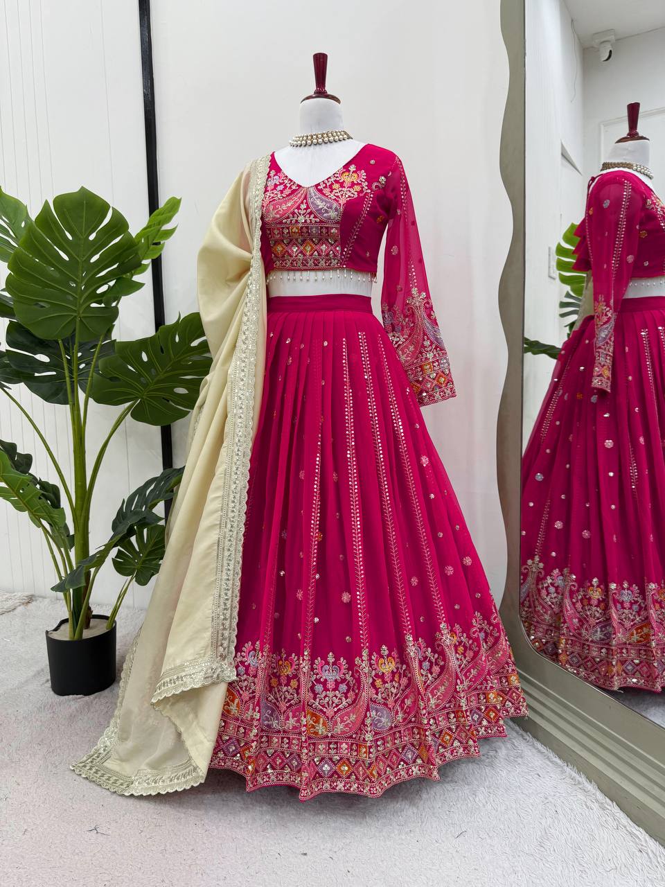 Party Wear Pink Color Faux Georgette Lehenga Choli Set