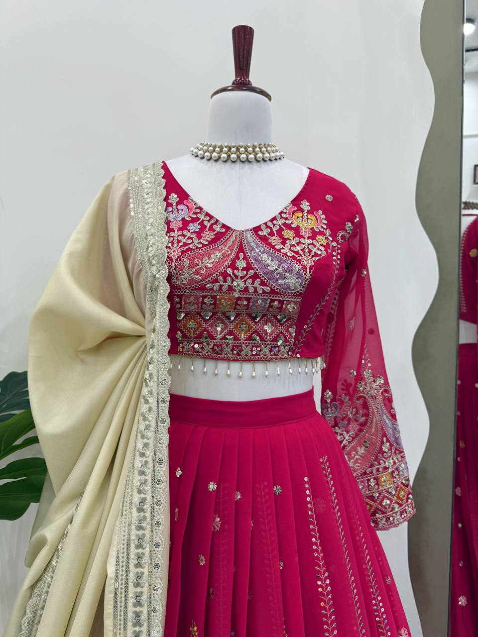 Party Wear Pink Color Faux Georgette Lehenga Choli Set