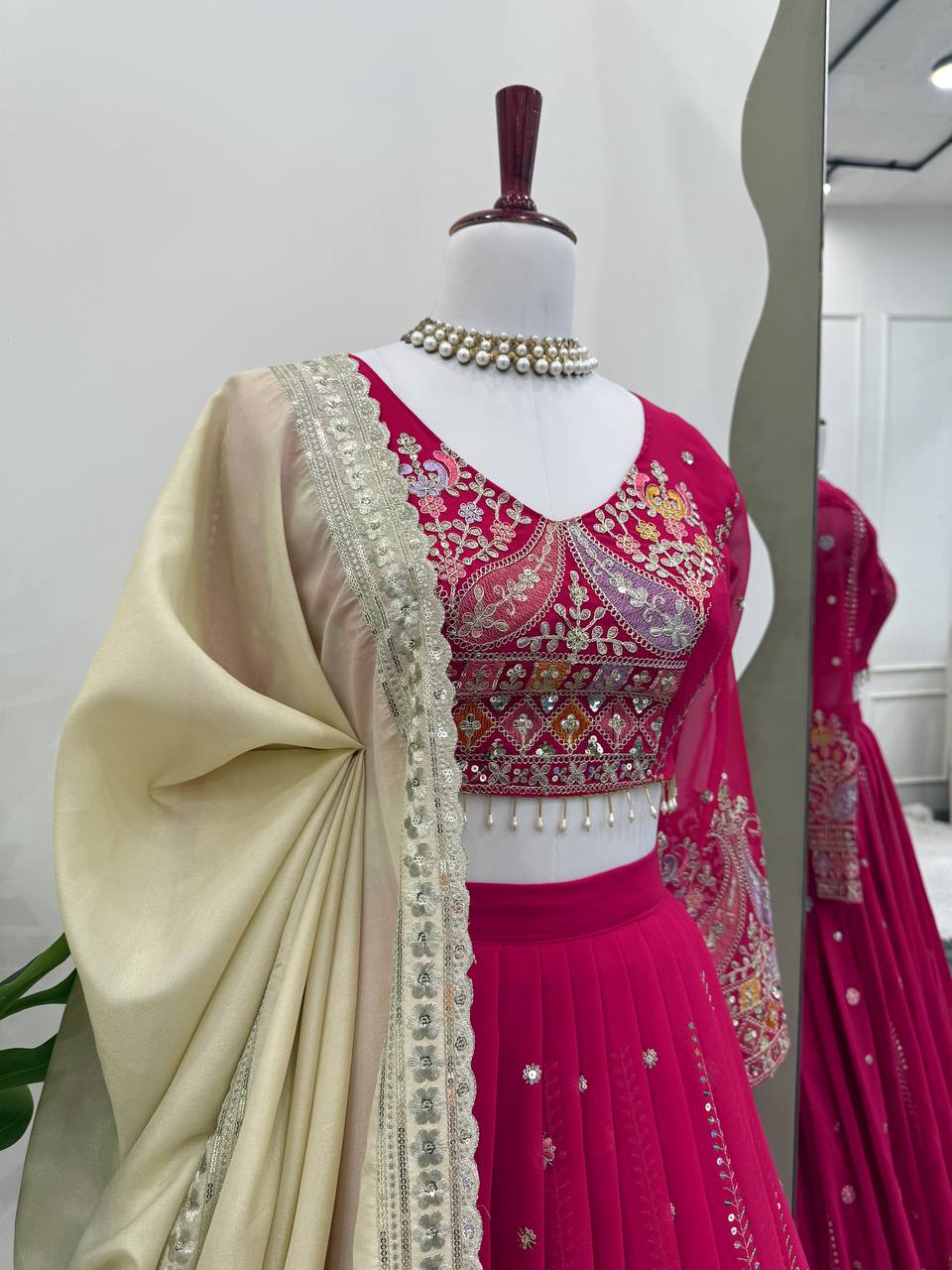 Party Wear Pink Color Faux Georgette Lehenga Choli Set
