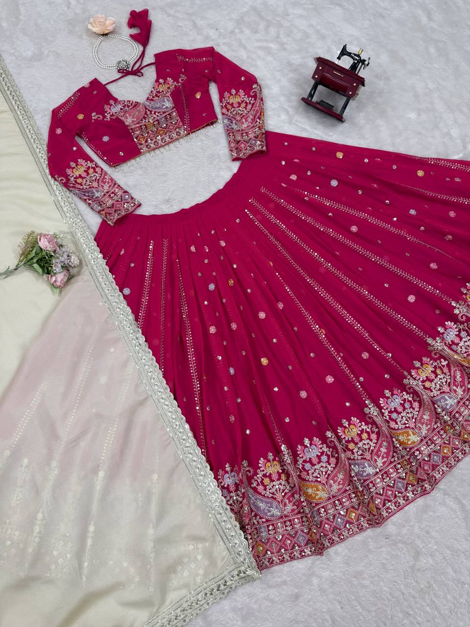 Party Wear Pink Color Faux Georgette Lehenga Choli Set