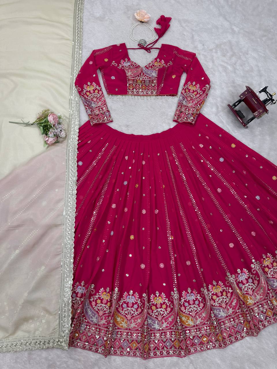 Party Wear Pink Color Faux Georgette Lehenga Choli Set