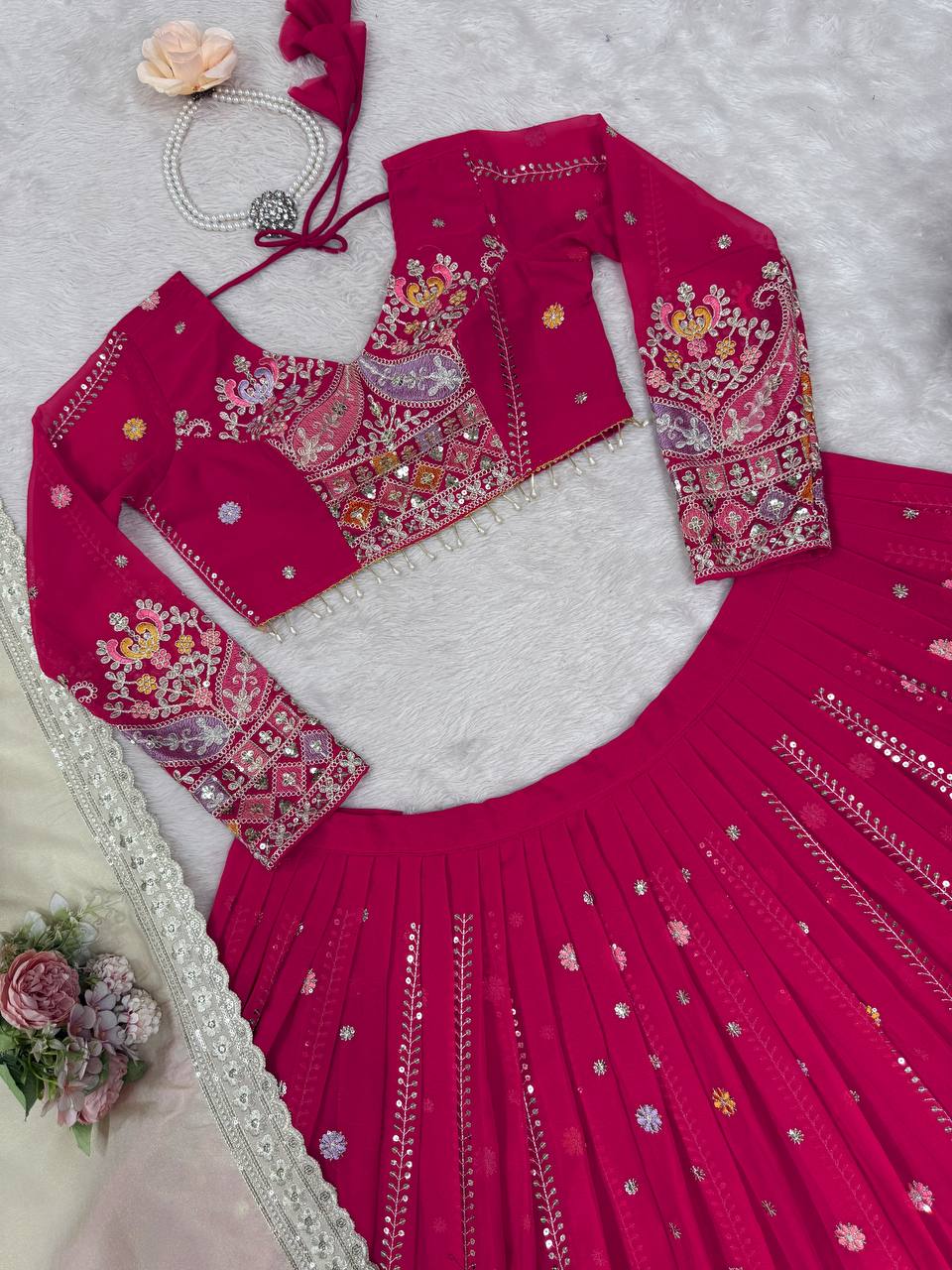 Party Wear Pink Color Faux Georgette Lehenga Choli Set