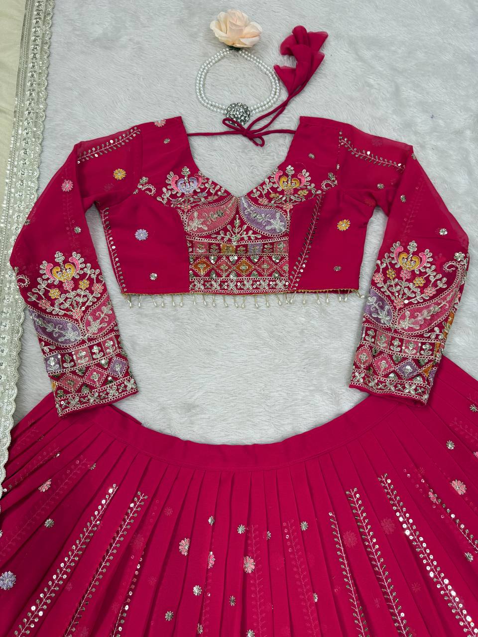 Party Wear Pink Color Faux Georgette Lehenga Choli Set