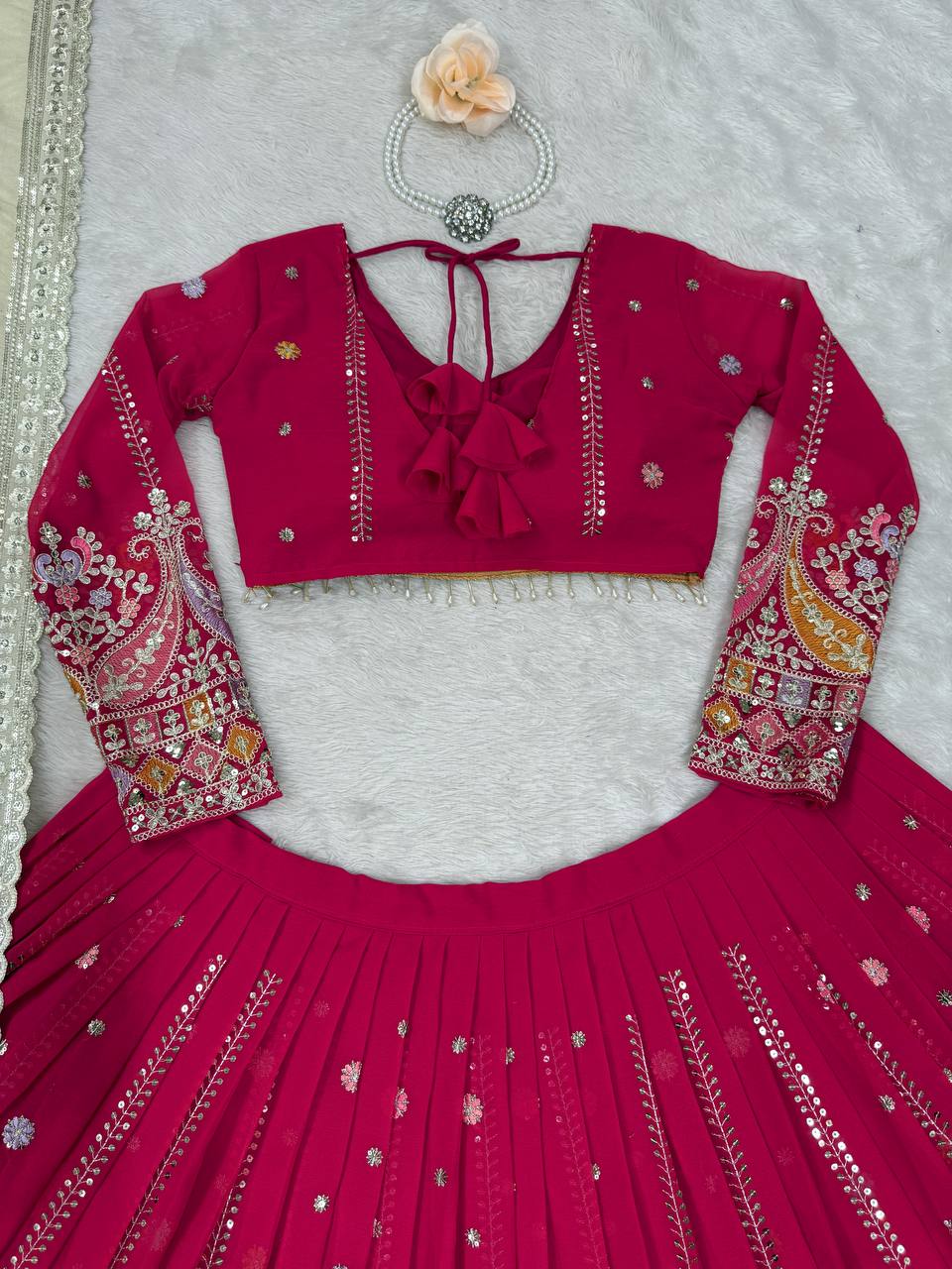 Party Wear Pink Color Faux Georgette Lehenga Choli Set
