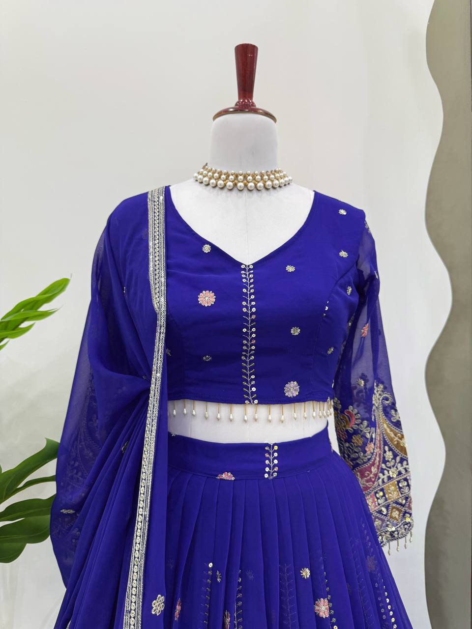 Party Wear Blue Color Faux Georgette Lehenga Choli Set