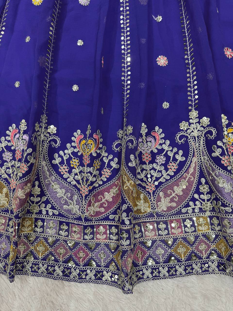Party Wear Blue Color Faux Georgette Lehenga Choli Set