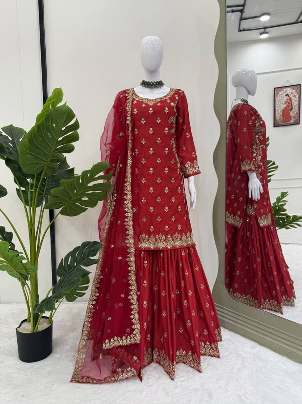 Wedding Wear Embroidered Designer Sharara Suit