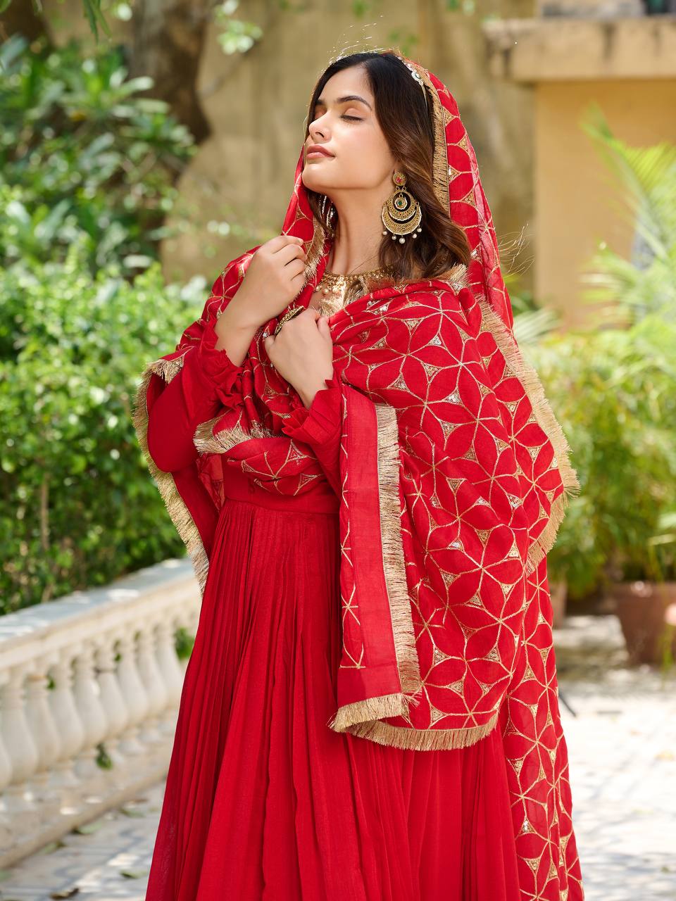 Beautiful Red Color Pure Vichitra Silk Sequence Embroidery Work Gown