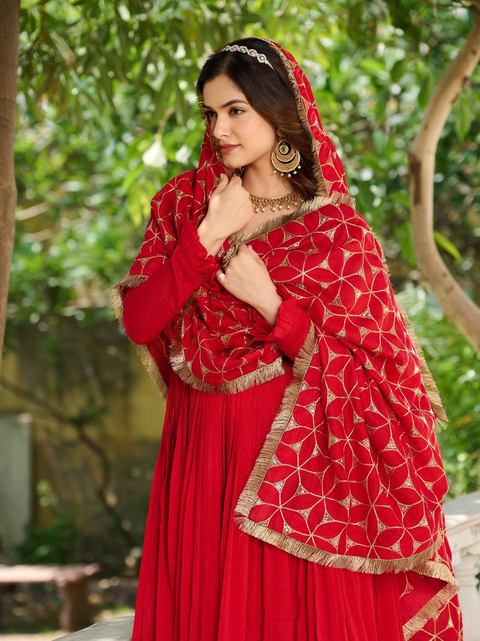 Beautiful Red Color Pure Vichitra Silk Sequence Embroidery Work Gown