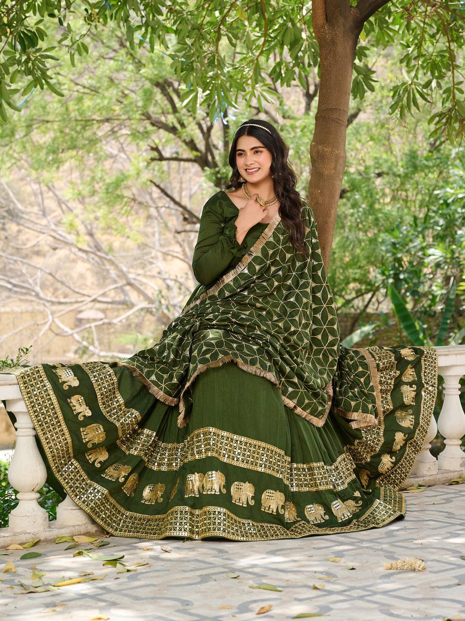 Beautiful Green Color Pure Vichitra Silk Sequence Embroidery Work Gown