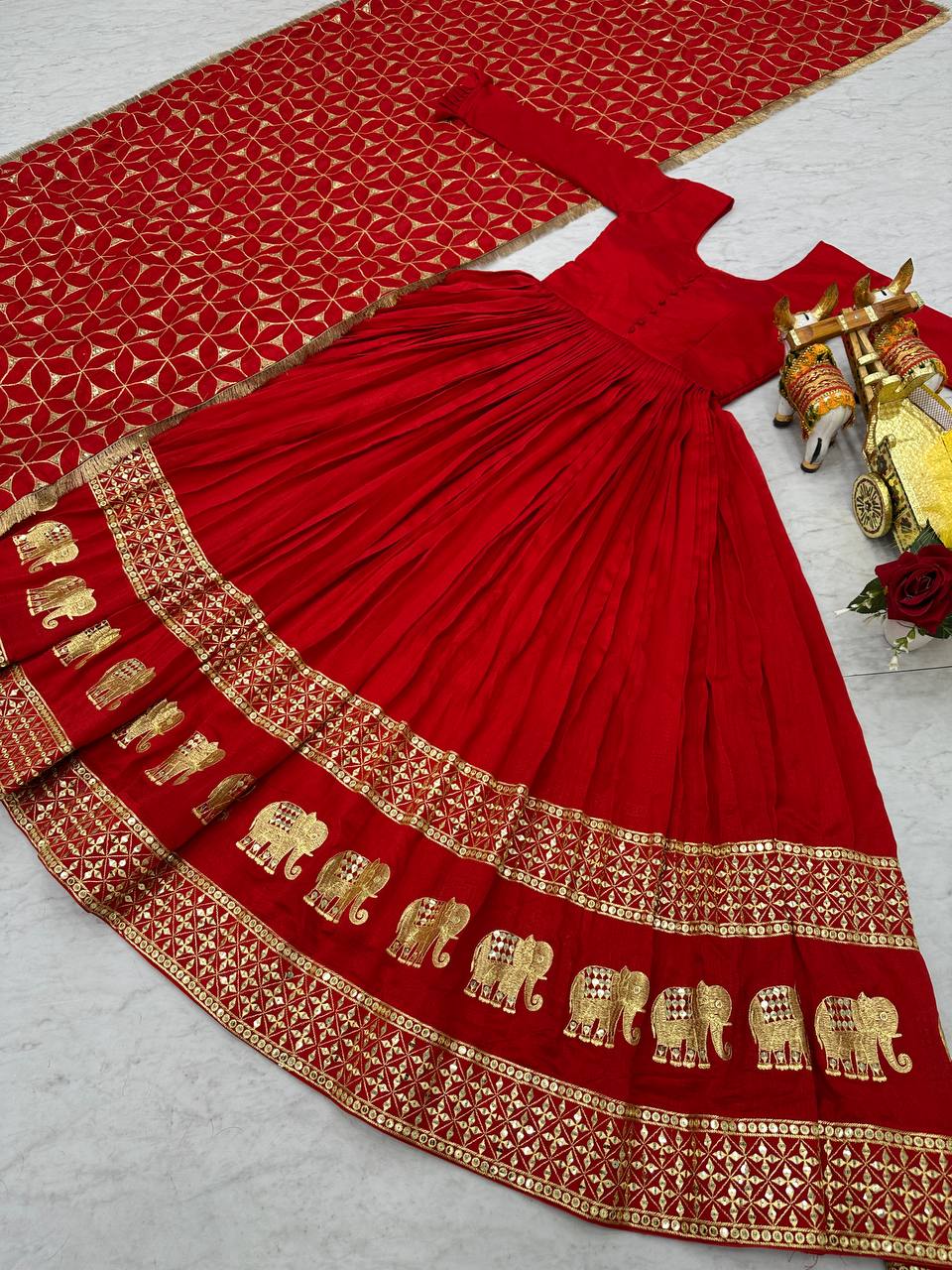 Beautiful Red Color Pure Vichitra Silk Sequence Embroidery Work Gown