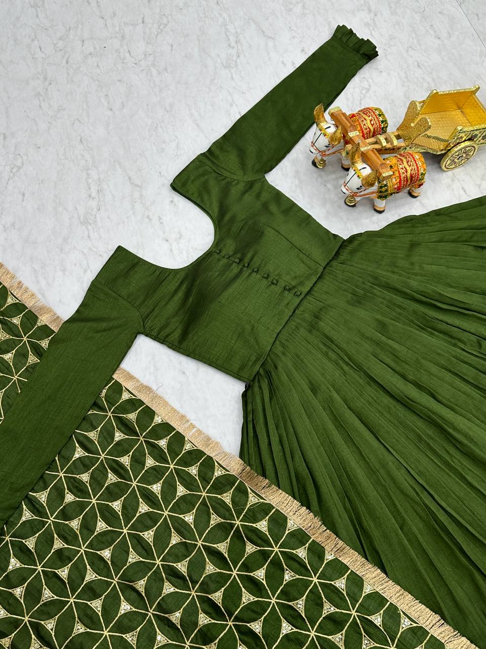Beautiful Green Color Pure Vichitra Silk Sequence Embroidery Work Gown