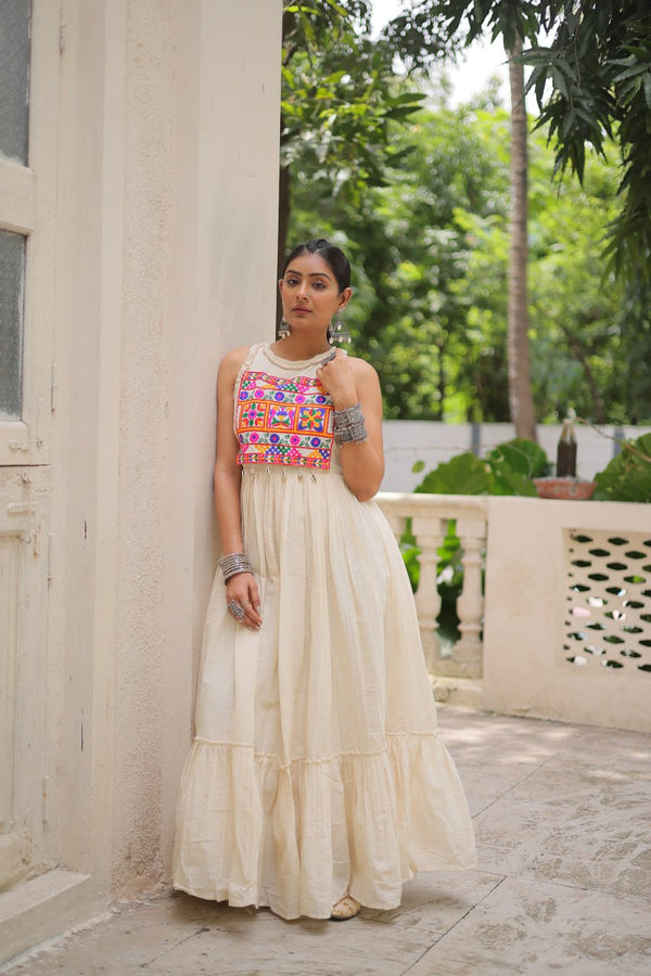 Elegant Off White Color Kora Cotton Navratri Wear Gown