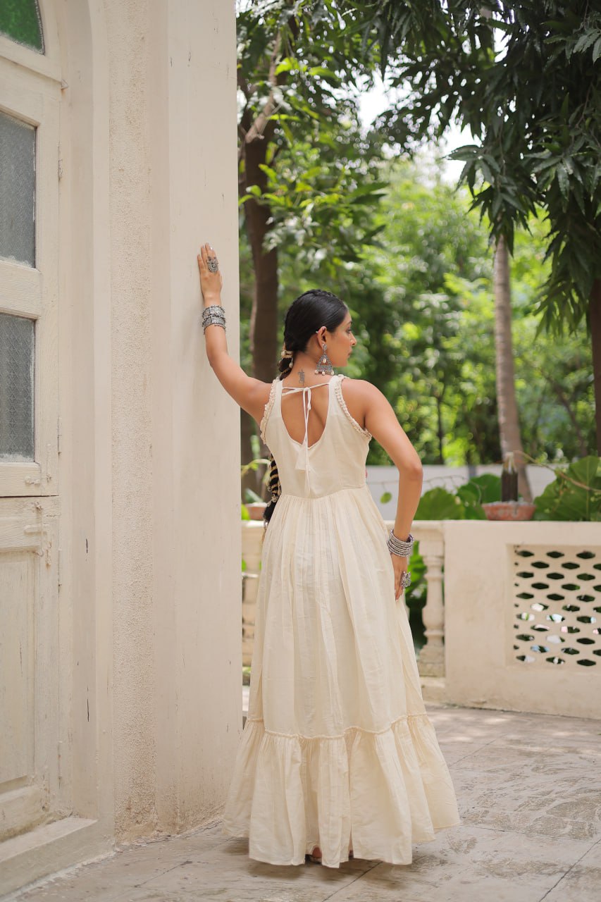 Elegant Off White Color Kora Cotton Navratri Wear Gown