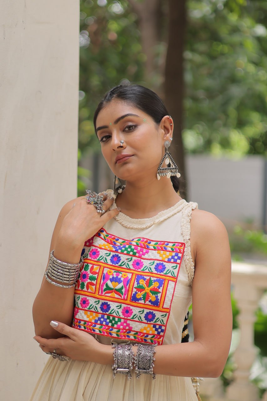 Elegant Off White Color Kora Cotton Navratri Wear Gown