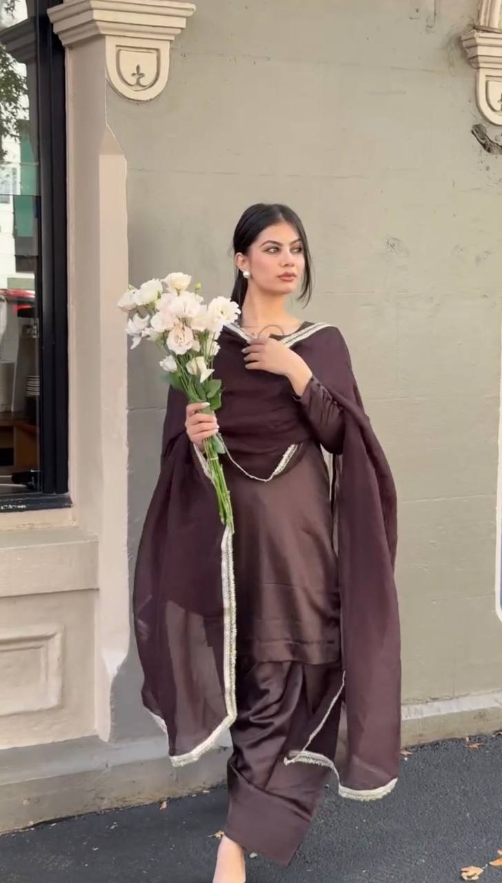 Latest Collection Wine Color Japan Satin Designer Salwar Suit