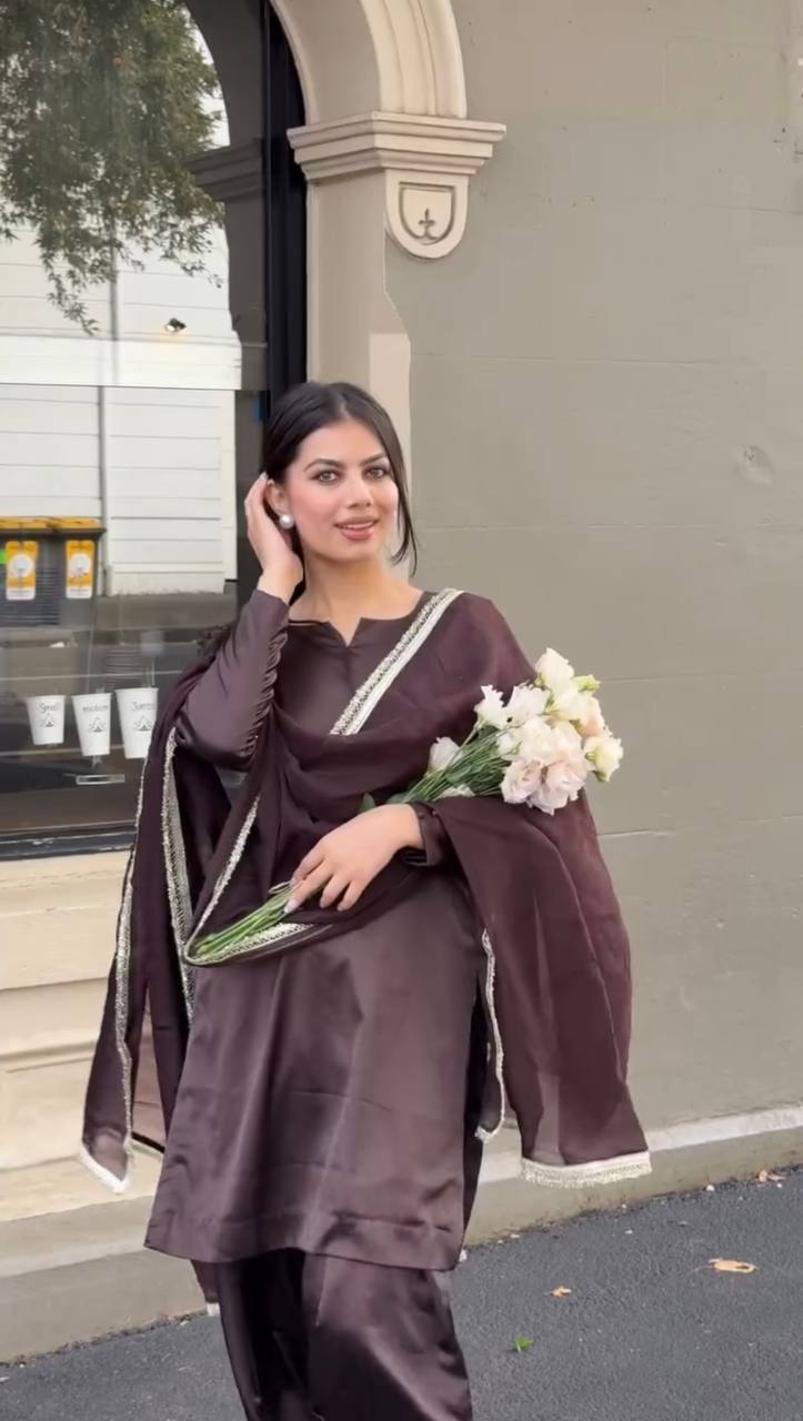 Latest Collection Wine Color Japan Satin Designer Salwar Suit