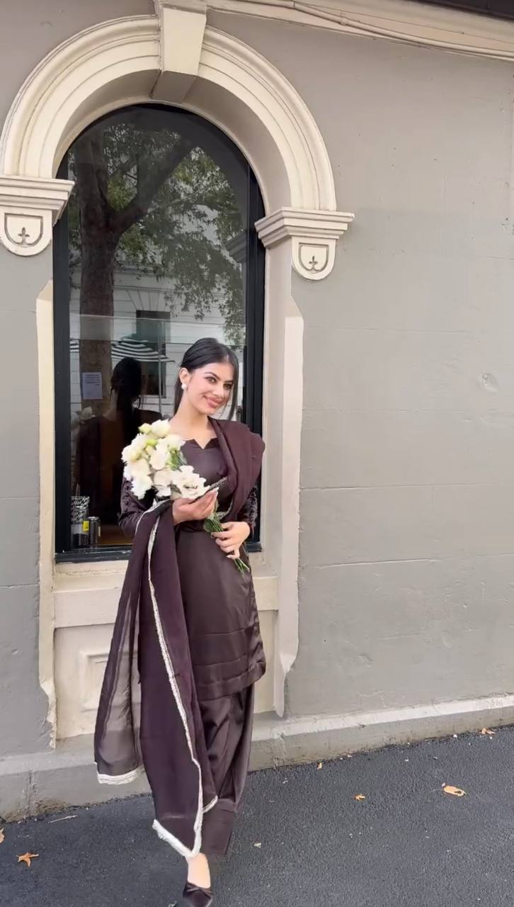 Latest Collection Wine Color Japan Satin Designer Salwar Suit