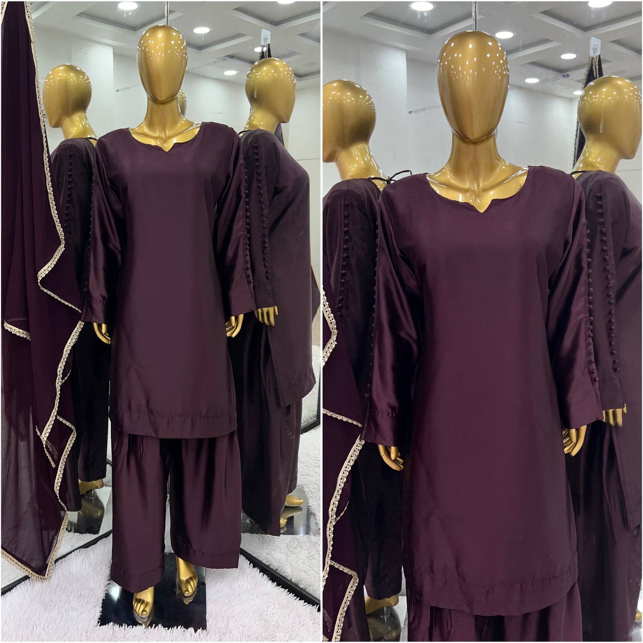 Latest Collection Wine Color Japan Satin Designer Salwar Suit