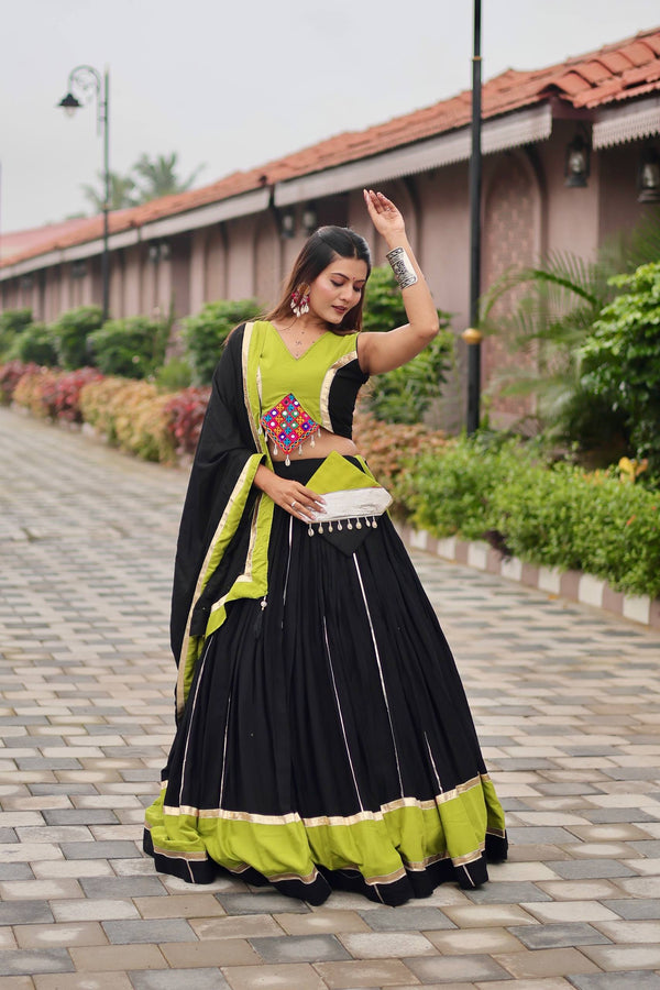 Navratri Festive Wear Black And Green Color Gamathi Work Lehenga Choli
