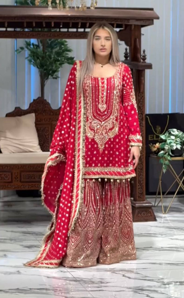 Wedding Wear Pink Color Embroidered Designer Plazzo Suit
