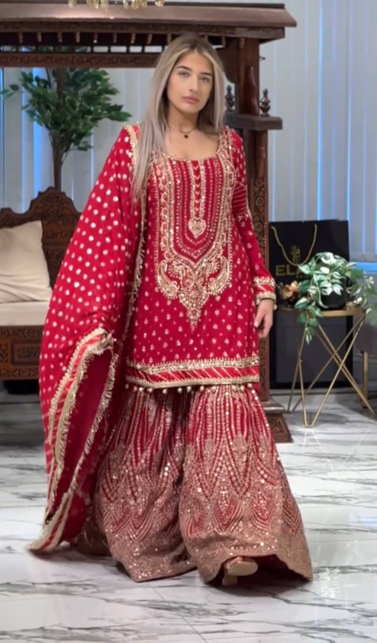 Wedding Wear Pink Color Embroidered Designer Plazzo Suit