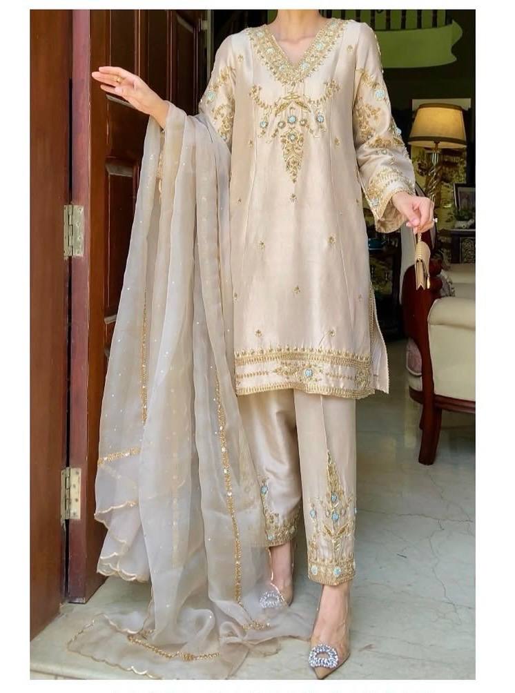 Wedding Wear Beige Color Embroidered Designer Salwar Suit