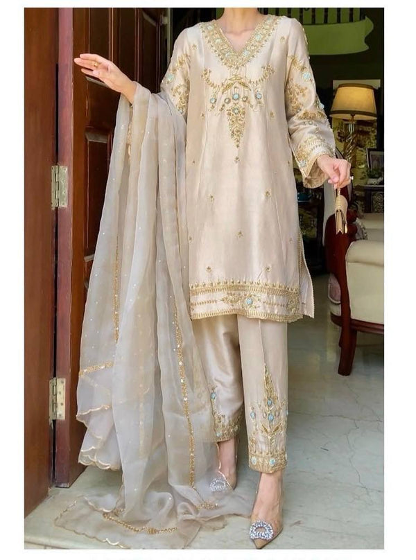 Wedding Wear Beige Color Embroidered Designer Salwar Suit