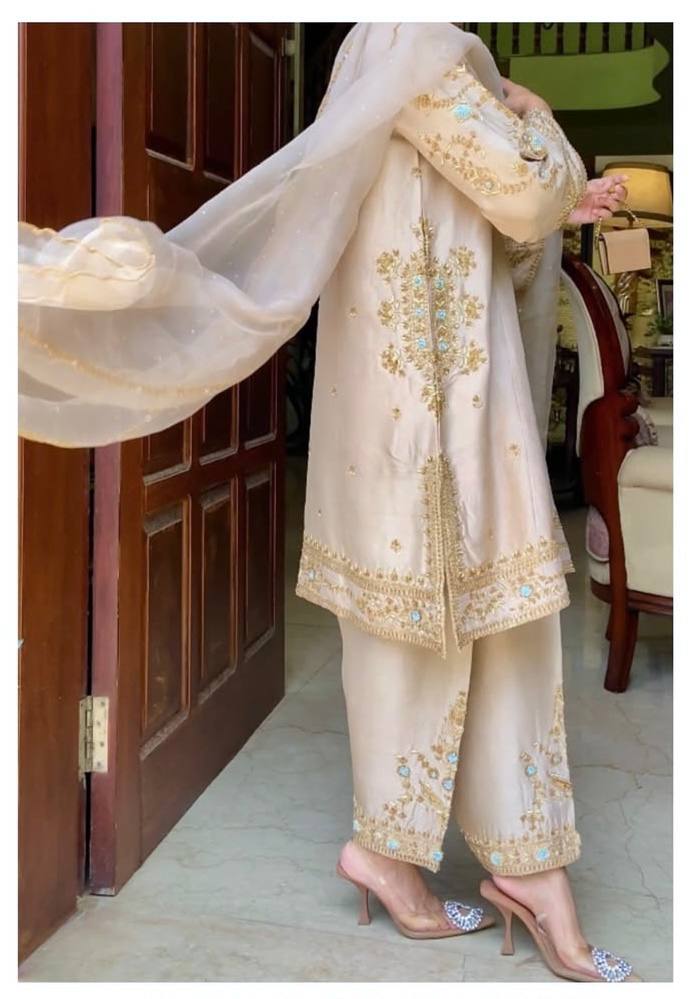 Wedding Wear Beige Color Embroidered Designer Salwar Suit