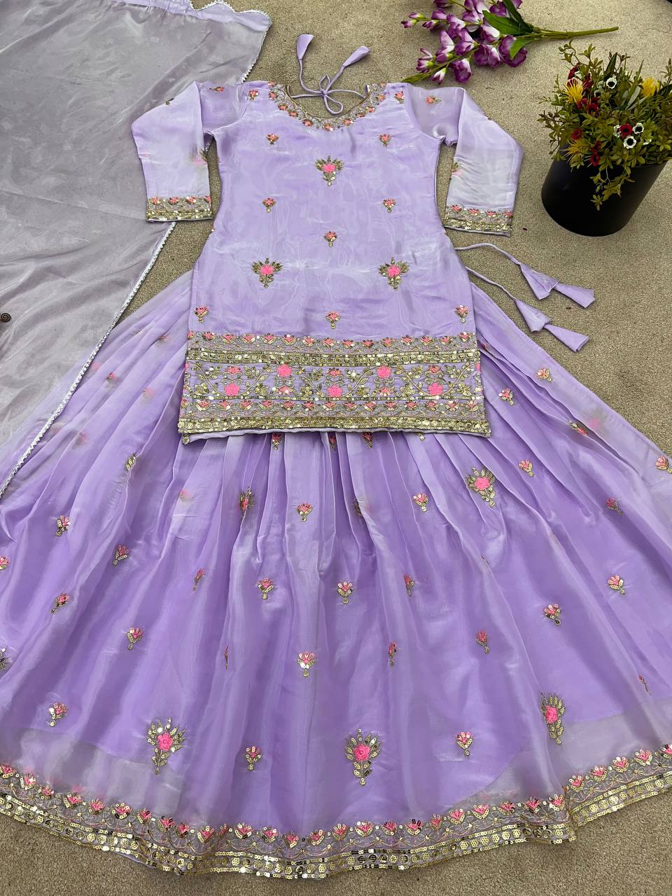 Beautiful Lavender Color Jimmy Choo Silk With Heavy Embroidery Sequence Work Lehenga Suit