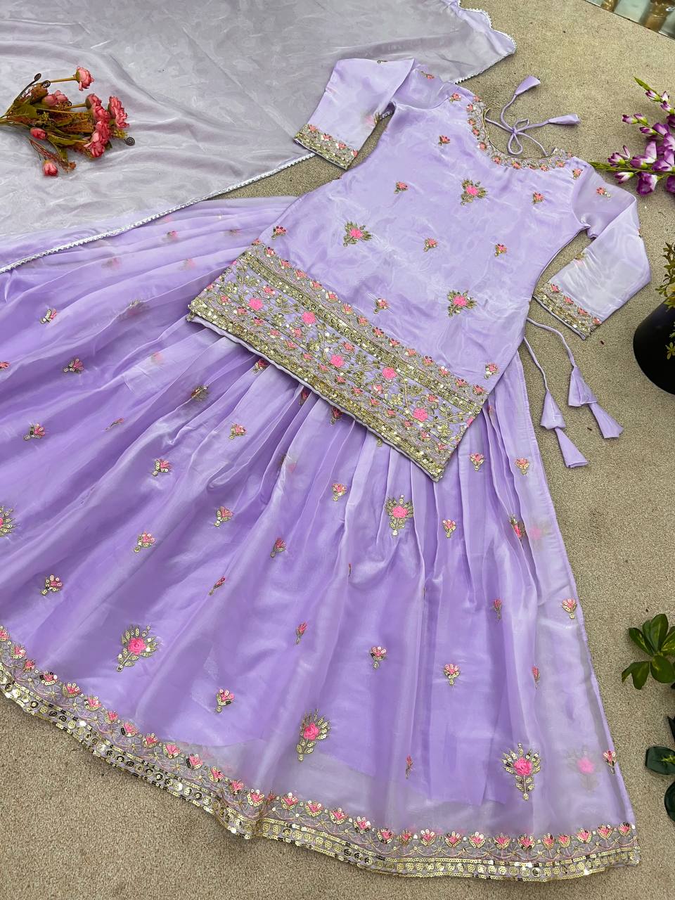 Beautiful Lavender Color Jimmy Choo Silk With Heavy Embroidery Sequence Work Lehenga Suit