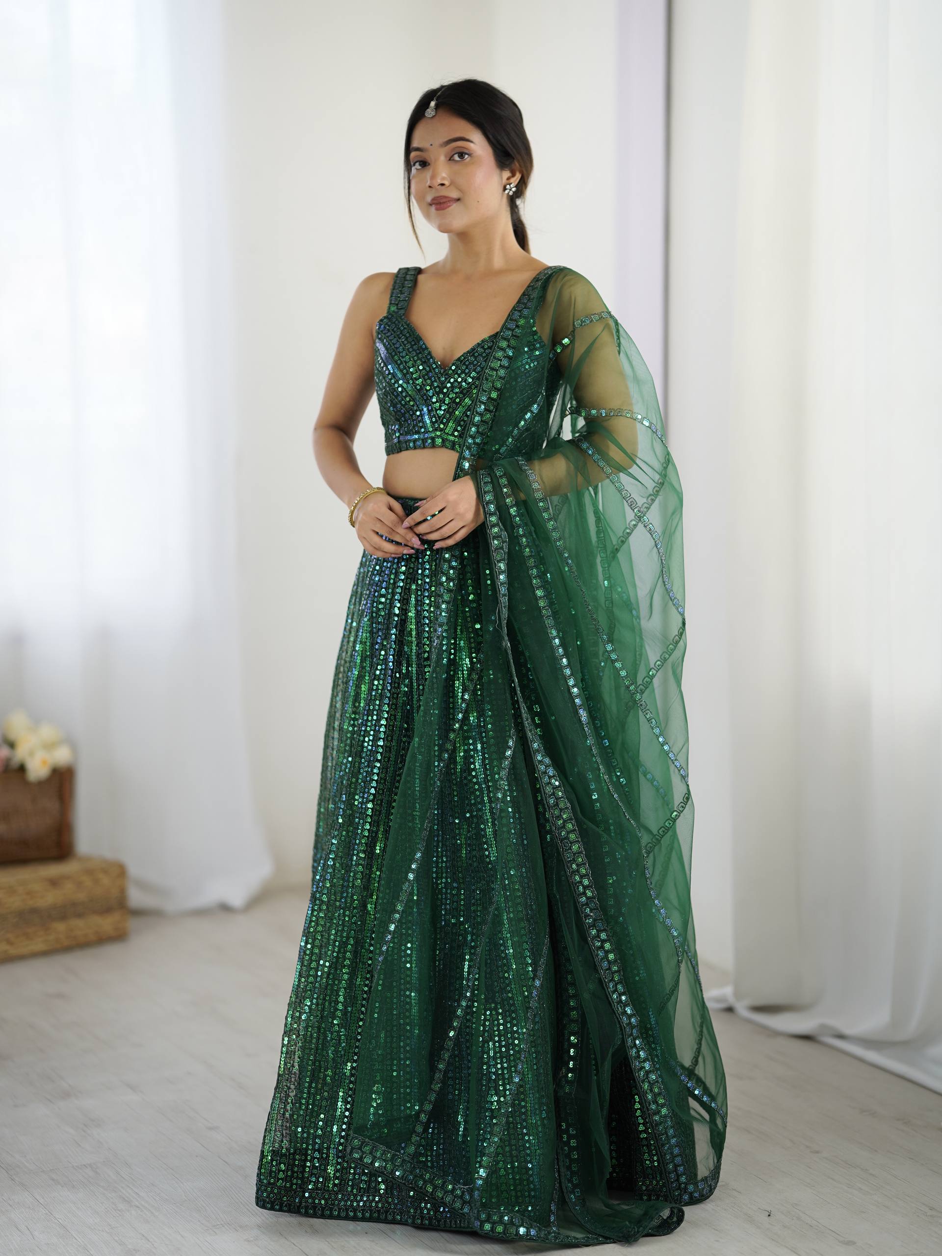 Beautiful Green Color Embroidered Work Designer Lehenga Choli