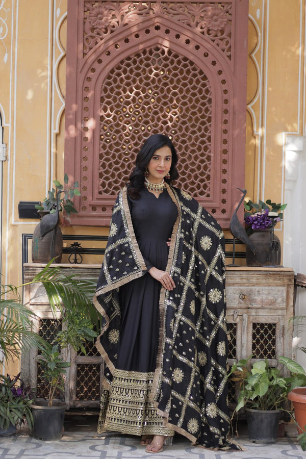 Gorgeous Black Color Star Georgette With Embroidery Zari Sequins Work Designer Gown