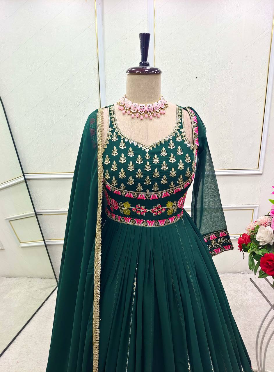 Gorgeous Green Color Embroidered Designer Anarkali Gown