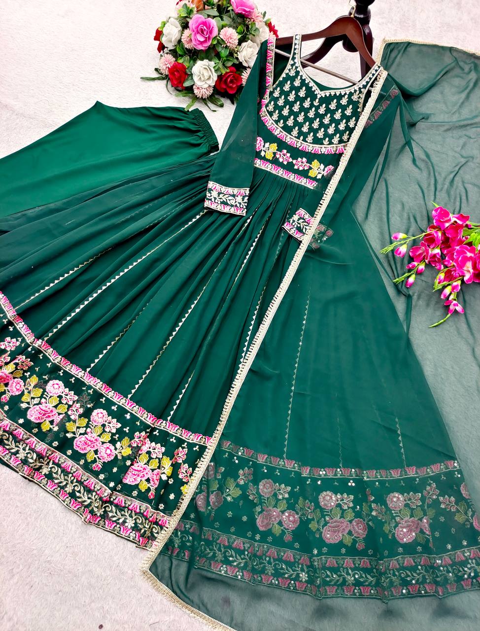 Gorgeous Green Color Embroidered Designer Anarkali Gown