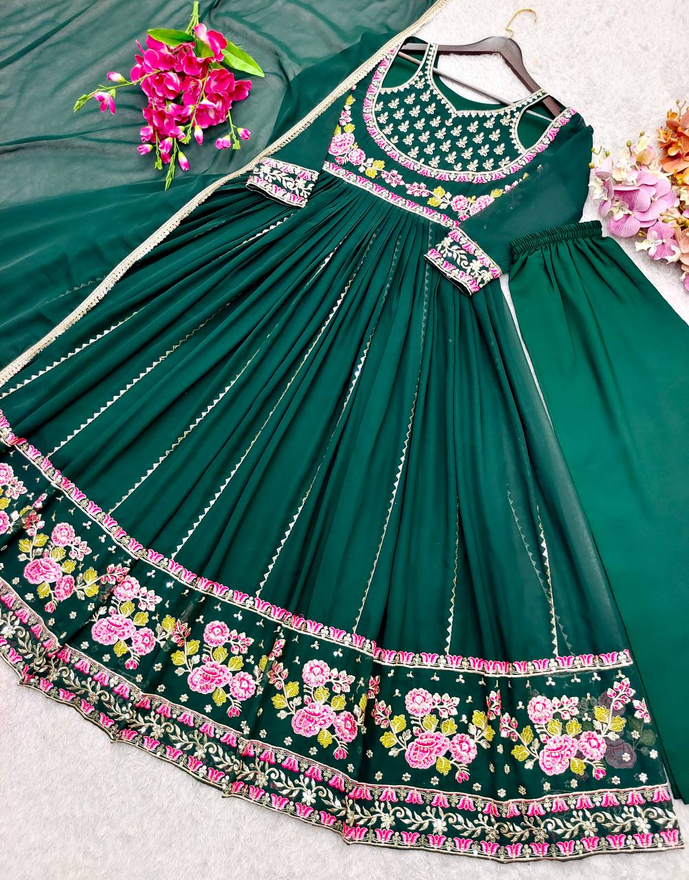 Gorgeous Green Color Embroidered Designer Anarkali Gown