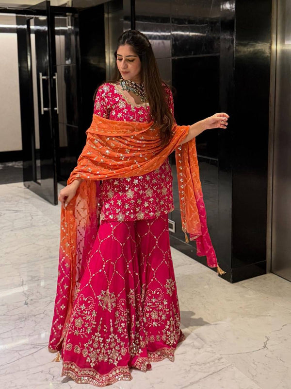 Yankita Kapoor Wear Pink Color Georgette Ready To Wear Sharara Set