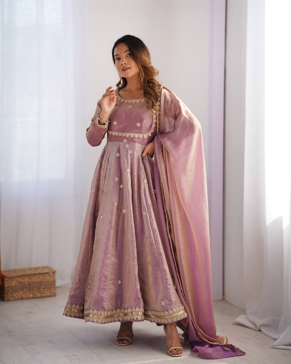 Gorgeous Dusty Pink Color Fandy Silk And Coding With Sequence Work Designer Gown