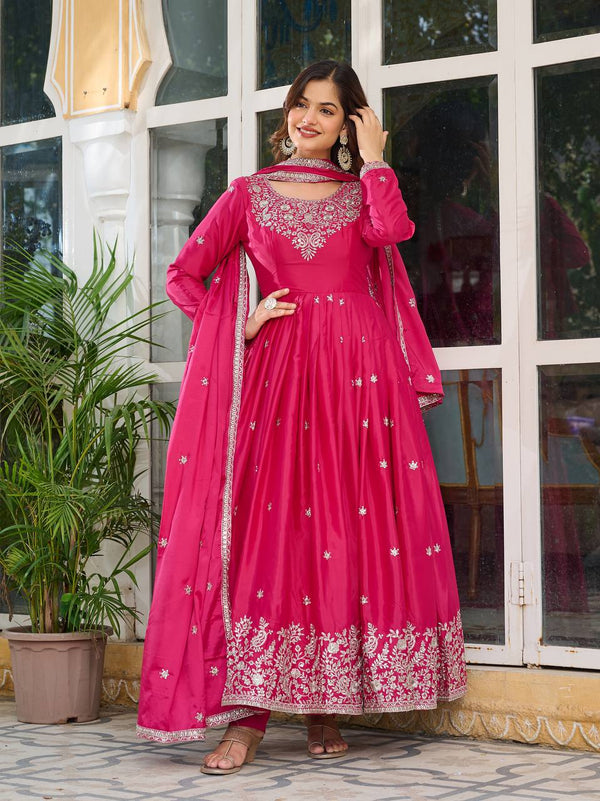 Party Wear Pink Color American Silk And Thread With Sequence Work Designer Gown