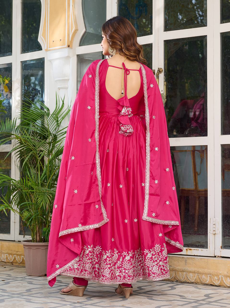 Party Wear Pink Color American Silk And Thread With Sequence Work Designer Gown
