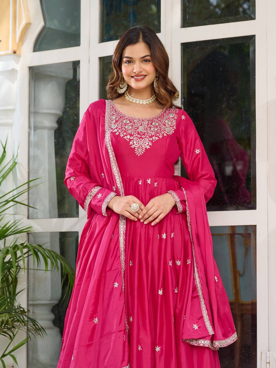 Party Wear Pink Color American Silk And Thread With Sequence Work Designer Gown