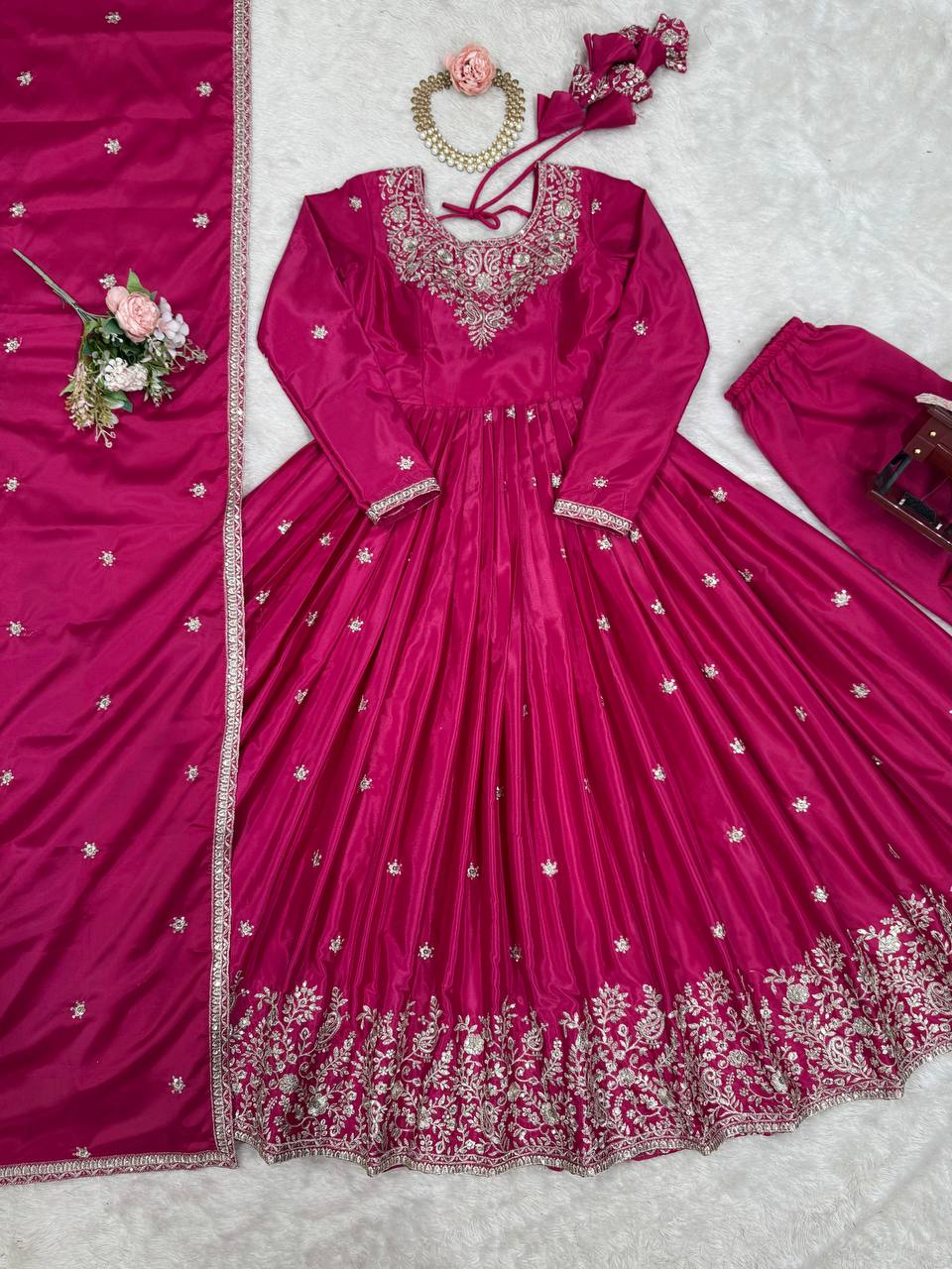 Party Wear Pink Color American Silk And Thread With Sequence Work Designer Gown