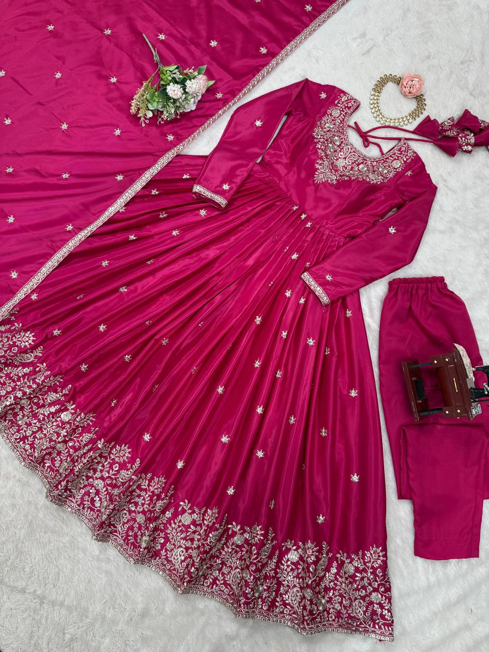 Party Wear Pink Color American Silk And Thread With Sequence Work Designer Gown